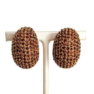 Ciner Vintage Dome Pave Rhinestone Crystal Chocolate Brown Clip Earrings Large